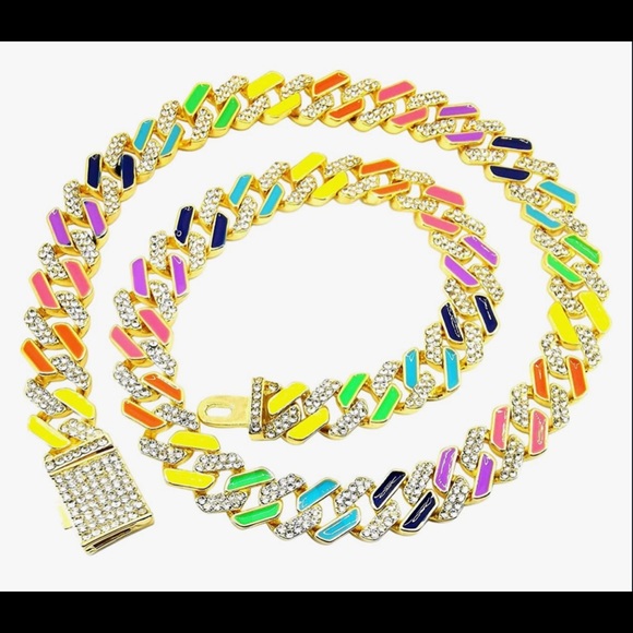 Hottest Cuban Link custom Chain w/ colorful enamel Bestseller Best Gift for men! - Picture 7 of 8